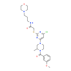 ChemSpider 2D Image | 2-({4-Chloro-6-[4-(3-methoxybenzoyl)-3-methyl-1-piperazinyl]-2-pyrimidinyl}sulfanyl)-N-[3-(4-morpholinyl)propyl]acetamide | C26H35ClN6O4S