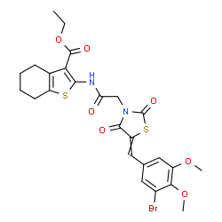 ChemSpider 2D Image | Ethyl 2-({[5-(3-bromo-4,5-dimethoxybenzylidene)-2,4-dioxo-1,3-thiazolidin-3-yl]acetyl}amino)-4,5,6,7-tetrahydro-1-benzothiophene-3-carboxylate | C25H25BrN2O7S2