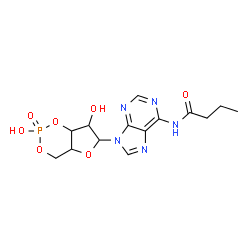 ChemSpider 2D Image | N-[9-(2,7-Dihydroxy-2-oxidotetrahydro-4H-furo[3,2-d][1,3,2]dioxaphosphinin-6-yl)-9H-purin-6-yl]butanamide | C14H18N5O7P