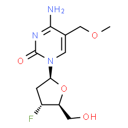 ChemSpider 2D Image | 4-Amino-1-(2,3-dideoxy-3-fluoro-beta-L-erythro-pentofuranosyl)-5-(methoxymethyl)-2(1H)-pyrimidinone | C11H16FN3O4