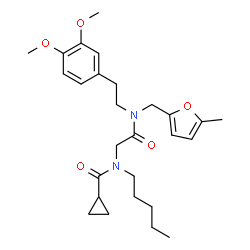 ChemSpider 2D Image | N-(2-{[2-(3,4-Dimethoxyphenyl)ethyl][(5-methyl-2-furyl)methyl]amino}-2-oxoethyl)-N-pentylcyclopropanecarboxamide | C27H38N2O5