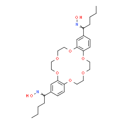 ChemSpider 2D Image | 1,1'-(6,7,9,10,17,18,20,21-Octahydrodibenzo[b,k][1,4,7,10,13,16]hexaoxacyclooctadecine-2,14-diyl)bis(N-hydroxy-1-pentanimine) | C30H42N2O8