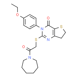 ChemSpider 2D Image | 2-{[2-(1-Azepanyl)-2-oxoethyl]sulfanyl}-3-(4-ethoxyphenyl)-6,7-dihydrothieno[3,2-d]pyrimidin-4(3H)-one | C22H27N3O3S2