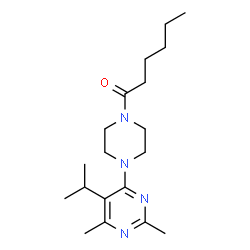 ChemSpider 2D Image | 1-[4-(5-Isopropyl-2,6-dimethyl-4-pyrimidinyl)-1-piperazinyl]-1-hexanone | C19H32N4O