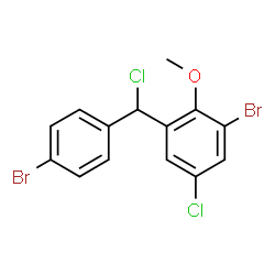 ChemSpider 2D Image | 1-Bromo-3-[(4-bromophenyl)(chloro)methyl]-5-chloro-2-methoxybenzene | C14H10Br2Cl2O