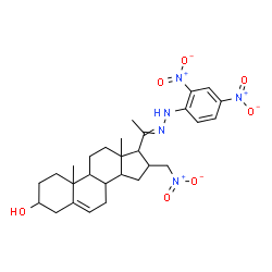 ChemSpider 2D Image | 20-[(2,4-Dinitrophenyl)hydrazono]-16-(nitromethyl)pregn-5-en-3-ol | C28H37N5O7