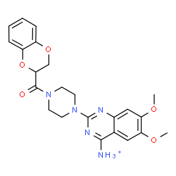 ChemSpider 2D Image | 2-[4-(2,3-Dihydro-1,4-benzodioxin-2-ylcarbonyl)-1-piperazinyl]-6,7-dimethoxy-4-quinazolinaminium | C23H26N5O5