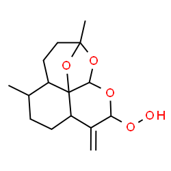 ChemSpider 2D Image | 1,5-Dimethyl-9-methylene-11,14,15-trioxatetracyclo[10.2.1.0~4,13~.0~8,13~]pentadec-10-yl hydroperoxide | C15H22O5