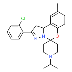 ChemSpider 2D Image | 2'-(2-Chlorophenyl)-1-isopropyl-9'-methyl-1',10b'-dihydrospiro[piperidine-4,5'-pyrazolo[1,5-c][1,3]benzoxazine] | C24H28ClN3O