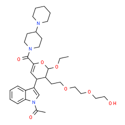 ChemSpider 2D Image | 1-{3-[6-(1,4'-Bipiperidin-1'-ylcarbonyl)-2-ethoxy-3-{2-[2-(2-hydroxyethoxy)ethoxy]ethyl}-3,4-dihydro-2H-pyran-4-yl]-1H-indol-1-yl}ethanone | C34H49N3O7