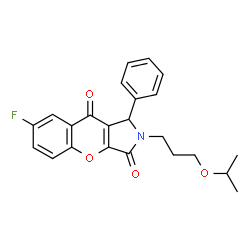 ChemSpider 2D Image | 7-Fluoro-2-(3-isopropoxypropyl)-1-phenyl-1,2-dihydrochromeno[2,3-c]pyrrole-3,9-dione | C23H22FNO4