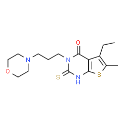 ChemSpider 2D Image | thieno[2,3-d]pyrimidin-4(3H)-one, 5-ethyl-2-mercapto-6-methyl-3-[3-(4-morpholinyl)propyl]- | C16H23N3O2S2