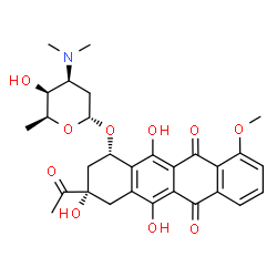 ChemSpider 2D Image | (1S,3S)-3-Acetyl-3,5,12-trihydroxy-10-methoxy-6,11-dioxo-1,2,3,4,6,11-hexahydro-1-tetracenyl 2,3,6-trideoxy-3-(dimethylamino)-alpha-L-lyxo-hexopyranoside | C29H33NO10