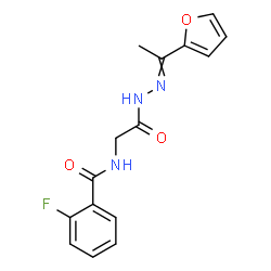 ChemSpider 2D Image | 2-Fluoro-N-(2-{2-[1-(2-furyl)ethylidene]hydrazino}-2-oxoethyl)benzamide | C15H14FN3O3