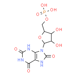 ChemSpider 2D Image | 9-(5-O-Phosphonopentofuranosyl)-7,9-dihydro-1H-purine-2,6,8(3H)-trione | C10H13N4O10P