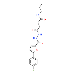 ChemSpider 2D Image | 4-{2-[5-(4-Fluorophenyl)-2-furoyl]hydrazino}-4-oxo-N-propylbutanamide | C18H20FN3O4