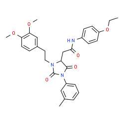 ChemSpider 2D Image | 2-{3-[2-(3,4-Dimethoxyphenyl)ethyl]-1-(3-methylphenyl)-2,5-dioxo-4-imidazolidinyl}-N-(4-ethoxyphenyl)acetamide | C30H33N3O6