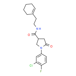 ChemSpider 2D Image | 1-(3-Chloro-4-fluorophenyl)-N-[2-(1-cyclohexen-1-yl)ethyl]-5-oxo-3-pyrrolidinecarboxamide | C19H22ClFN2O2