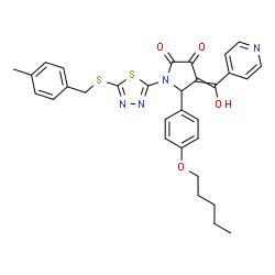 ChemSpider 2D Image | 4-[Hydroxy(4-pyridinyl)methylene]-1-{5-[(4-methylbenzyl)sulfanyl]-1,3,4-thiadiazol-2-yl}-5-[4-(pentyloxy)phenyl]-2,3-pyrrolidinedione | C31H30N4O4S2