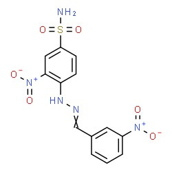 ChemSpider 2D Image | 3-Nitro-4-[2-(3-nitrobenzylidene)hydrazino]benzenesulfonamide | C13H11N5O6S