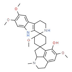 ChemSpider 2D Image | 2',5'',6,7-Tetramethoxy-1''-methyl-2,2'',3,3'',4,8'',8a'',9-octahydro-1''H-dispiro[beta-carboline-1,1'-cyclohexane-4',7''-cyclopenta[ij]isoquinolin]-6''-ol | C31H39N3O5