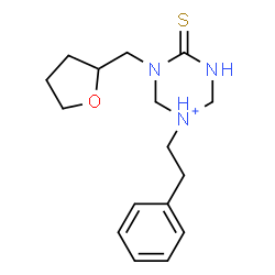 ChemSpider 2D Image | 1-(2-Phenylethyl)-3-(tetrahydro-2-furanylmethyl)-4-thioxo-1,3,5-triazinan-1-ium | C16H24N3OS