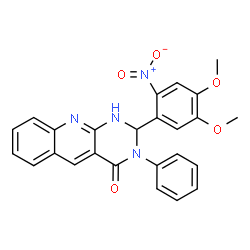ChemSpider 2D Image | 2-(4,5-Dimethoxy-2-nitrophenyl)-3-phenyl-2,3-dihydropyrimido[4,5-b]quinolin-4(1H)-one | C25H20N4O5