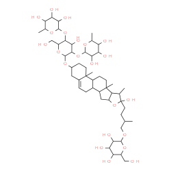 ChemSpider 2D Image | 26-(Hexopyranosyloxy)-22-hydroxyfurost-5-en-3-yl 6-deoxyhexopyranosyl-(1->2)-[6-deoxyhexopyranosyl-(1->4)]hexopyranoside | C51H84O22