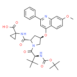 ChemSpider 2D Image | 3-Methyl-N-{[(2-methyl-2-propanyl)oxy]carbonyl}-L-valyl-(4R)-N-(1-carboxycyclopropyl)-4-[(7-methoxy-2-phenyl-4-quinolinyl)oxy]-L-prolinamide | C36H44N4O8