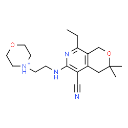ChemSpider 2D Image | 4-{2-[(5-Cyano-8-ethyl-3,3-dimethyl-3,4-dihydro-1H-pyrano[3,4-c]pyridin-6-yl)amino]ethyl}morpholin-4-ium | C19H29N4O2
