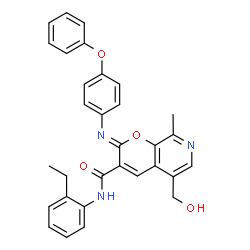 ChemSpider 2D Image | (2Z)-N-(2-Ethylphenyl)-5-(hydroxymethyl)-8-methyl-2-[(4-phenoxyphenyl)imino]-2H-pyrano[2,3-c]pyridine-3-carboxamide | C31H27N3O4
