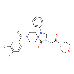 ChemSpider 2D Image | 8-(3,4-Dichlorobenzoyl)-3-[2-(4-morpholinyl)-2-oxoethyl]-1-phenyl-1,3,8-triazaspiro[4.5]decan-4-one | C26H28Cl2N4O4