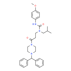 ChemSpider 2D Image | 1-{3-[4-(Diphenylmethyl)-1-piperazinyl]-3-oxopropyl}-1-isobutyl-3-(4-methoxyphenyl)urea | C32H40N4O3