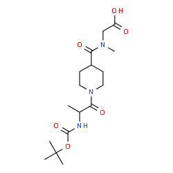 ChemSpider 2D Image | N-Methyl-N-{[1-(N-{[(2-methyl-2-propanyl)oxy]carbonyl}alanyl)-4-piperidinyl]carbonyl}glycine | C17H29N3O6