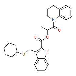 ChemSpider 2D Image | 1-(3,4-Dihydro-1(2H)-quinolinyl)-1-oxo-2-propanyl 3-[(cyclohexylsulfanyl)methyl]-1-benzofuran-2-carboxylate | C28H31NO4S