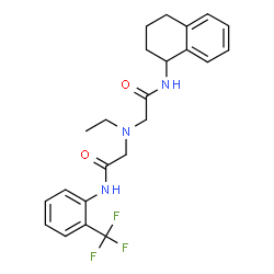 ChemSpider 2D Image | 2-{Ethyl[2-oxo-2-(1,2,3,4-tetrahydro-1-naphthalenylamino)ethyl]amino}-N-[2-(trifluoromethyl)phenyl]acetamide | C23H26F3N3O2