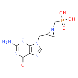 ChemSpider 2D Image | ({2-[(2-Amino-6-oxo-3,6-dihydro-9H-purin-9-yl)methyl]-1-aziridinyl}methyl)phosphonic acid | C9H13N6O4P