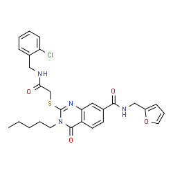 ChemSpider 2D Image | 2-({2-[(2-Chlorobenzyl)amino]-2-oxoethyl}sulfanyl)-N-(2-furylmethyl)-4-oxo-3-pentyl-3,4-dihydro-7-quinazolinecarboxamide | C28H29ClN4O4S