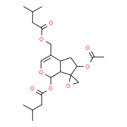 ChemSpider 2D Image | 1,4a,5,7a-Tetrahydro-1,6-dihydroxyspiro(cyclopenta(c)pyran-7(6H),2'-oxirane)-4-methanol 6-acetate 1,4-diisovalerate | C22H32O8