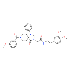 ChemSpider 2D Image | N-[2-(3,4-Dimethoxyphenyl)ethyl]-2-[8-(3-methoxybenzoyl)-4-oxo-1-phenyl-1,3,8-triazaspiro[4.5]dec-3-yl]acetamide | C33H38N4O6