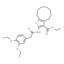 ChemSpider 2D Image | Ethyl 2-{[(3,4-diethoxyphenyl)acetyl]amino}-5,6,7,8,9,10-hexahydro-4H-cyclonona[b]thiophene-3-carboxylate | C26H35NO5S