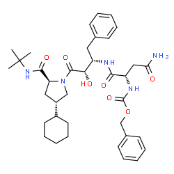 ChemSpider 2D Image | Benzyl [(2S)-4-amino-1-{[(2S,3S)-4-{(2S,4S)-4-cyclohexyl-2-[(2-methyl-2-propanyl)carbamoyl]-1-pyrrolidinyl}-3-hydroxy-4-oxo-1-phenyl-2-butanyl]amino}-1,4-dioxo-2-butanyl]carbamate | C37H51N5O7
