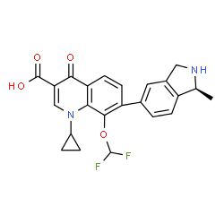 ChemSpider 2D Image | 1-Cyclopropyl-8-(difluoromethoxy)-7-[(1S)-1-methyl-2,3-dihydro-1H-isoindol-5-yl]-4-oxo-1,4-dihydro-3-quinolinecarboxylic acid | C23H20F2N2O4