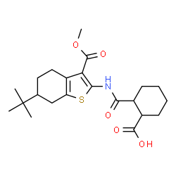 ChemSpider 2D Image | 2-{[3-(Methoxycarbonyl)-6-(2-methyl-2-propanyl)-4,5,6,7-tetrahydro-1-benzothiophen-2-yl]carbamoyl}cyclohexanecarboxylic acid | C22H31NO5S