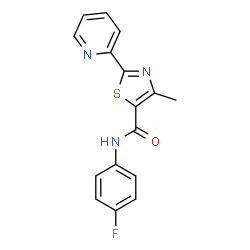ChemSpider 2D Image | N-(4-Fluorophenyl)-4-methyl-2-(2-pyridinyl)-1,3-thiazole-5-carboxamide | C16H12FN3OS