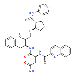 ChemSpider 2D Image | N~1~-[(2S,3S)-3-Hydroxy-1-phenyl-4-{[(1R,2S)-2-(phenylcarbamoyl)cyclopentyl]sulfanyl}-2-butanyl]-N~2~-(2-quinolinylcarbonyl)-L-aspartamide | C36H39N5O5S