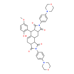 ChemSpider 2D Image | 6-(2-Hydroxy-5-methoxyphenyl)-2,8-bis[4-(4-morpholinyl)phenyl]-3a,4,6,6a,9a,10,10a,10b-octahydroisoindolo[5,6-e]isoindole-1,3,7,9(2H,8H)-tetrone | C41H42N4O8