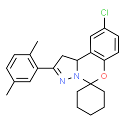 ChemSpider 2D Image | 9'-Chloro-2'-(2,5-dimethylphenyl)-1',10b'-dihydrospiro[cyclohexane-1,5'-pyrazolo[1,5-c][1,3]benzoxazine] | C23H25ClN2O