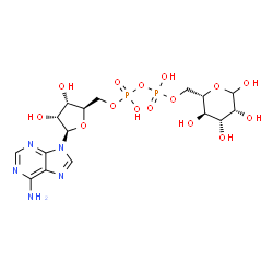 ChemSpider 2D Image | [(2R,3S,4R,5R)-5-(6-Amino-9H-purin-9-yl)-3,4-dihydroxytetrahydro-2-furanyl]methyl [(2S,3R,4R,5R)-3,4,5,6-tetrahydroxytetrahydro-2H-pyran-2-yl]methyl dihydrogen diphosphate | C16H25N5O15P2