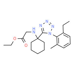 ChemSpider 2D Image | Ethyl N-{1-[1-(2-ethyl-6-methylphenyl)-1H-tetrazol-5-yl]cyclohexyl}glycinate | C20H29N5O2